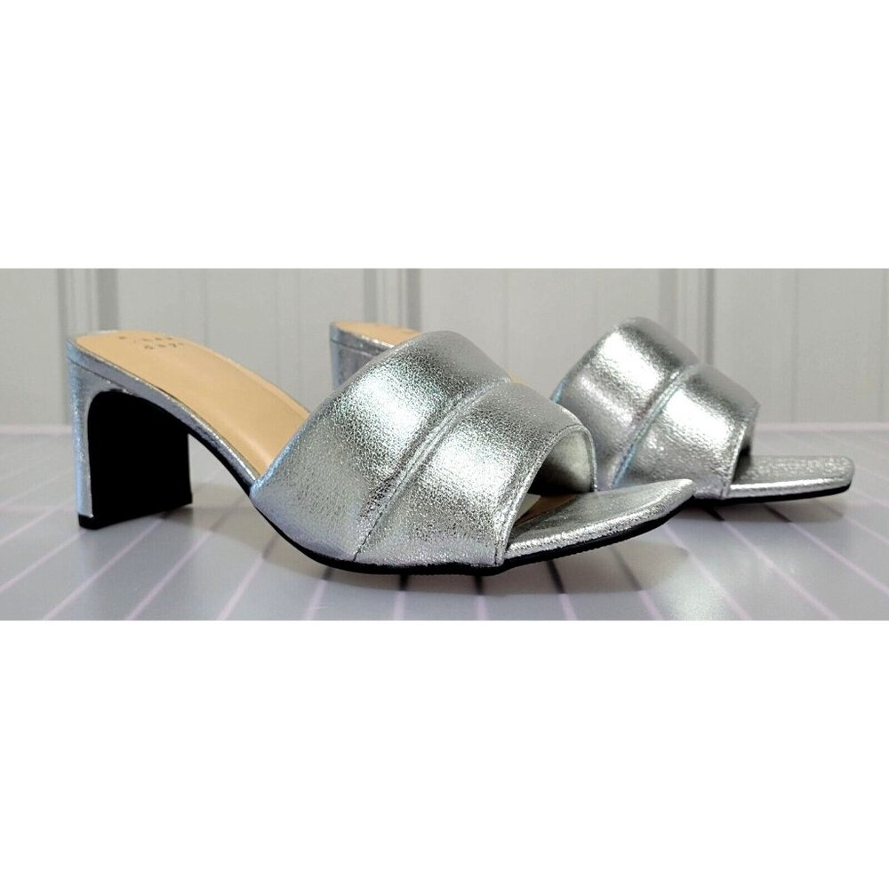A New Day Lilah Metallic Silver Open Toe 2.5" Heel Cushioned Sandals